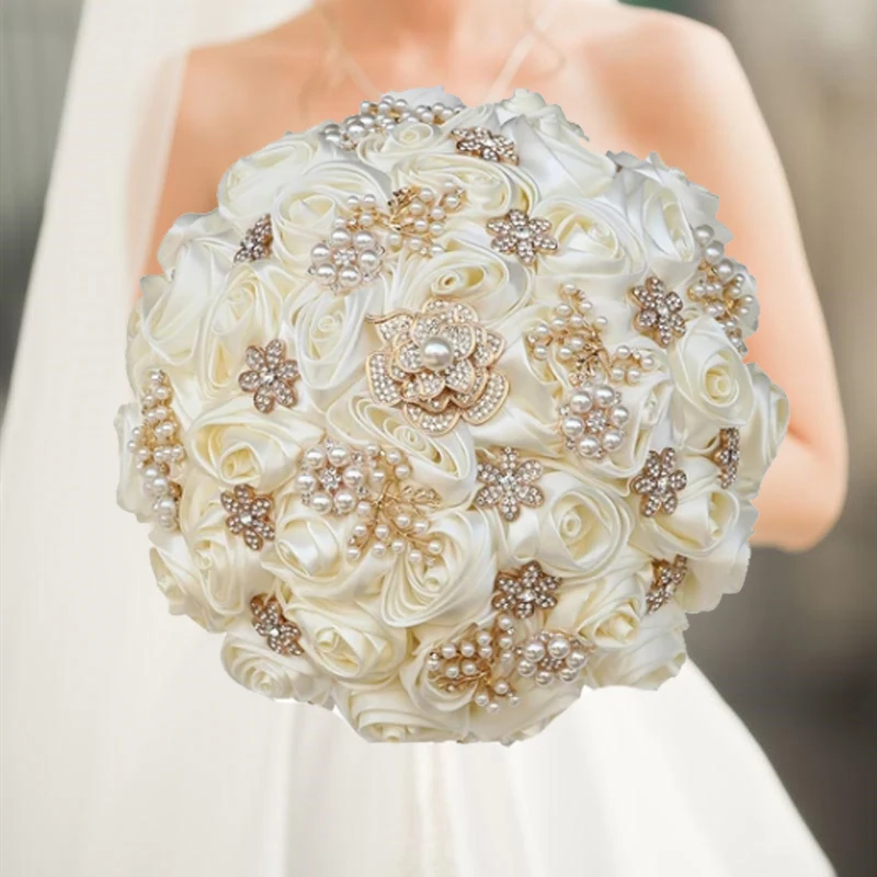 

1pc/lot Champagne Wedding bride Bouquet with rhinestone pearl for wedding party
