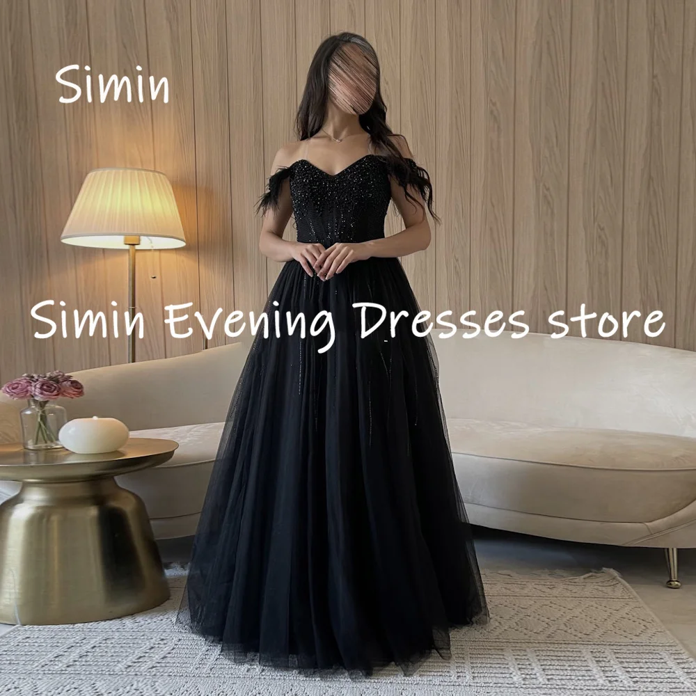 

Simin Tulle A-line Off-the-shoulder Neckline Formal Prom Gown Ruffle Floor-length Evening Elegant Party dresses for women 2023