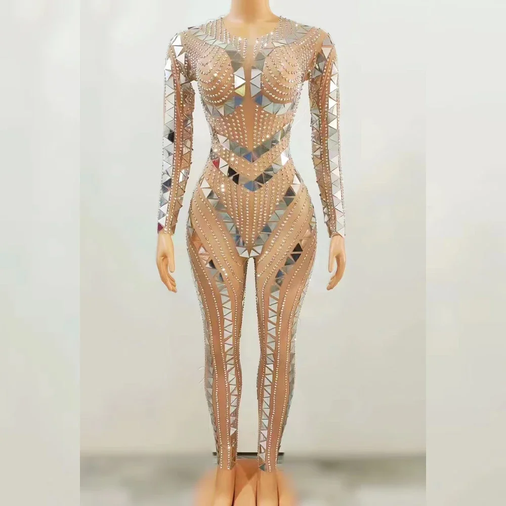 

Сексуальный женский боди, блестящий зеркальный прозрачный комбинезон с блестками, вечерний костюм для празднования дня рождения, танцев