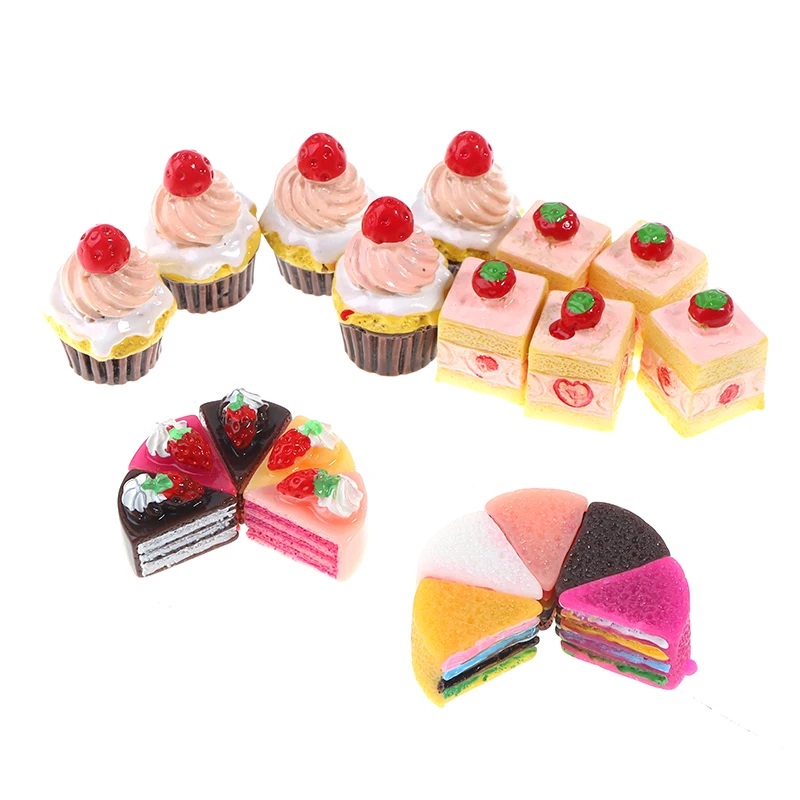 

5Pcs 1:12 Dollhouse Miniature Cupcake Mini Food Mini Cakes Strawberry Snack Dessert for BJD Doll House Decor Kitchen Accessories