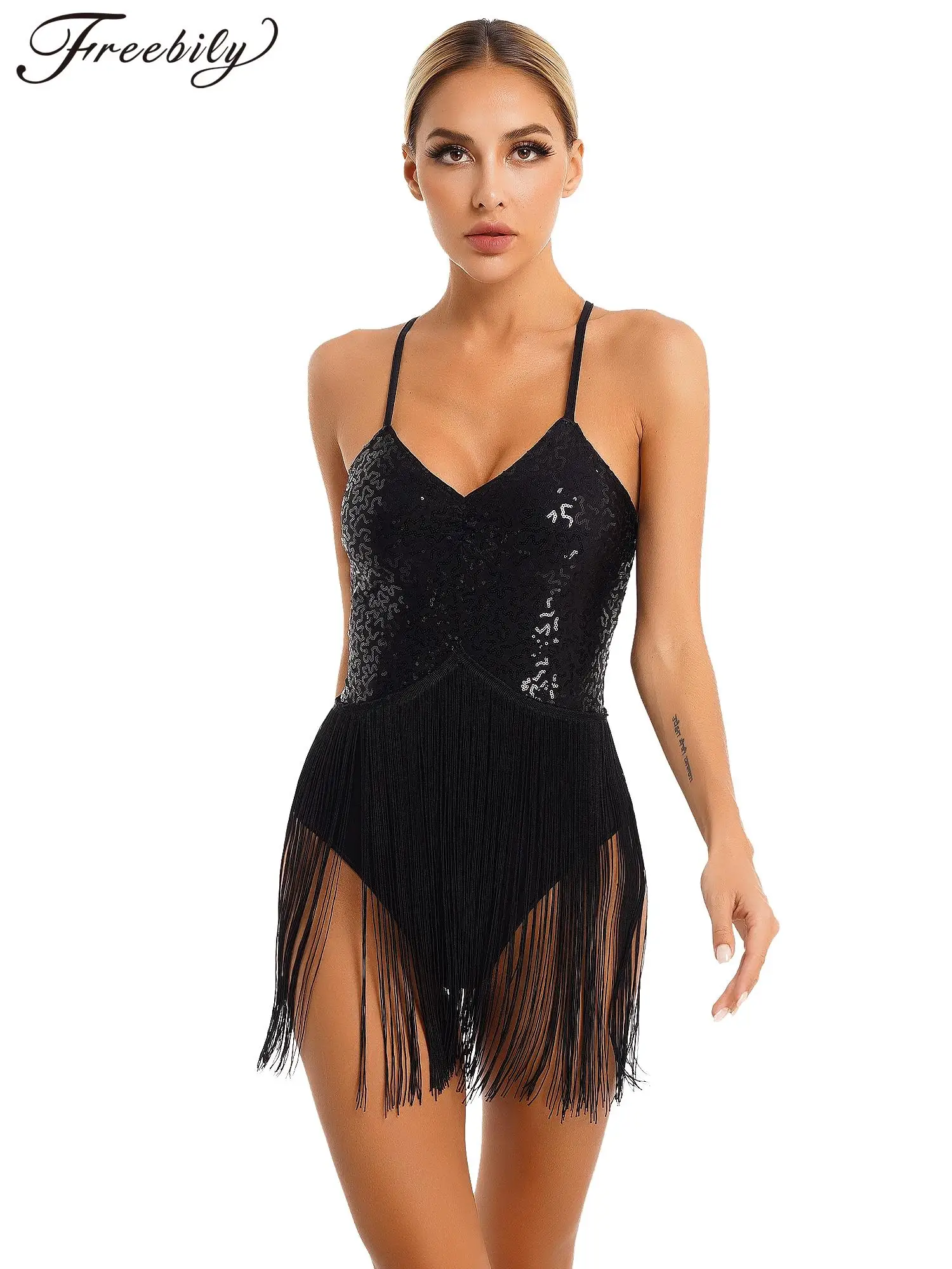 Womens Latin Dance Dress Sleeveless Glitter Sequin Tassel Leotard Cha-Cha Tango Samba Party Stage Performance Costume Dancewear
Womens Latin Dance Dress Sleeveless Glitter Sequin Tassel Leotard Cha-Cha Tango Samba Party Stage Performance Costume Dancewear