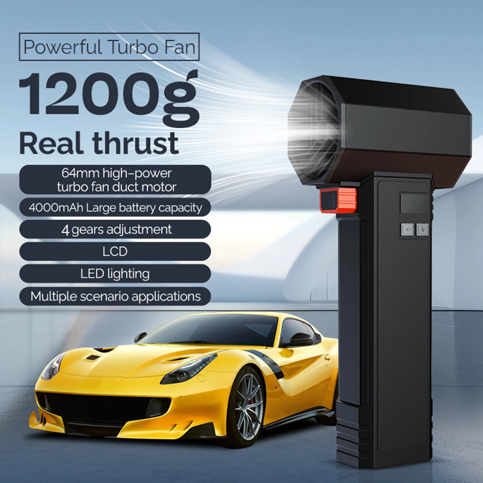 Handheld Turbo Jet Fan Powerful Air Blower With LED 64MM Brushless 1200G Thrust Turbo Jet Fan Portable Dust Blower
Handheld Turbo Jet Fan Powerful Air Blower With LED 64MM Brushless 1200G Thrust Turbo Jet Fan Portable Dust Blower