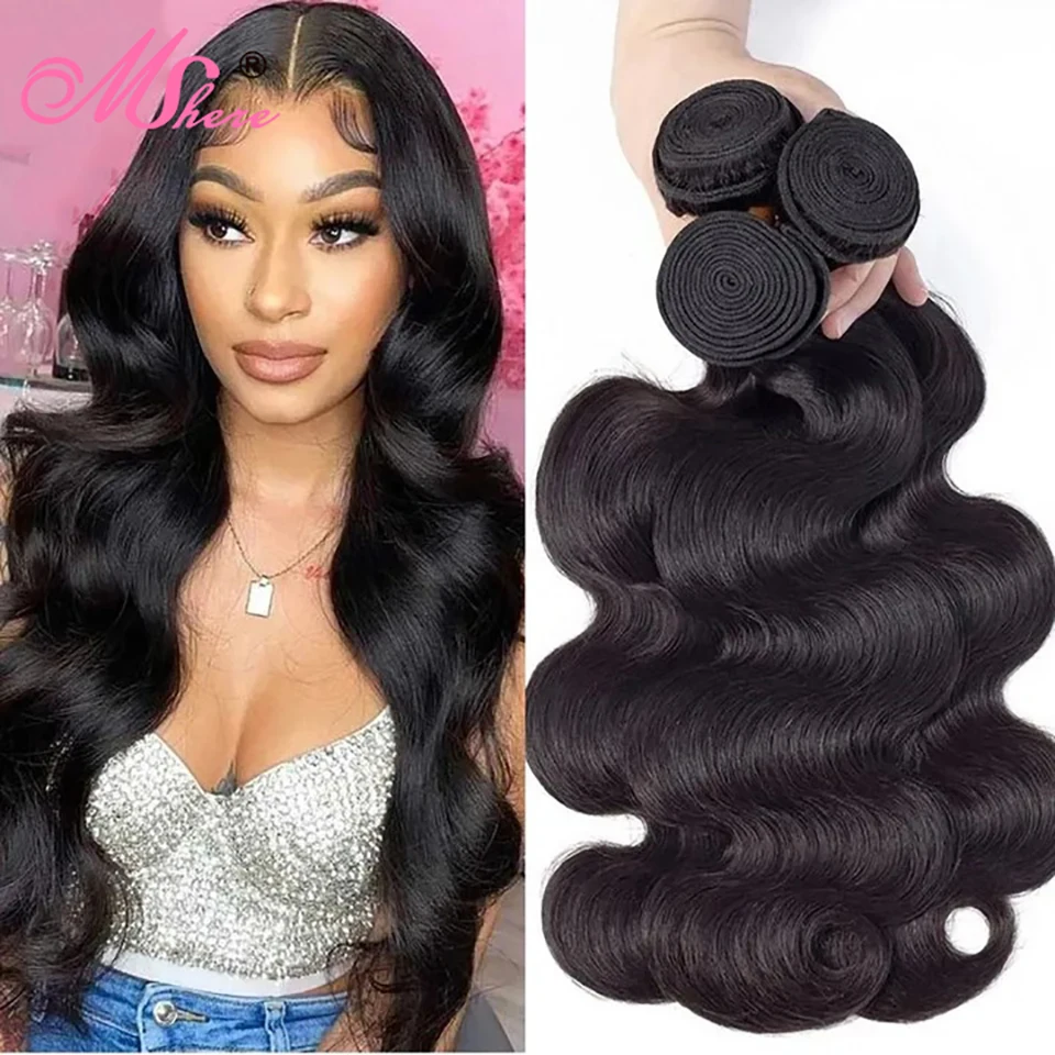 

12A Body Wave Bundles Raw Indian Hair 3 4 Bundles Deal Body Wave Bundles Human Hair 38 40 Inch Hair Extensions For Women Mshere