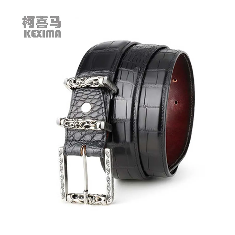 

weitasi Import new Nile crocodile crocodile skin men Belt male S925 Sterling Silver Pin buckle male belt Retro Rub color