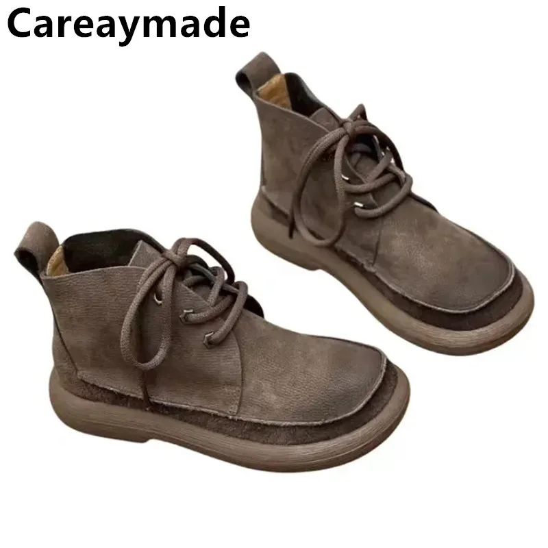 

Careaymade-Genuine leather Ethnic Spring Full Cow Females Handmade Sewing Ankle Soft Sole Boots Women Flats Shoes warm size35-42