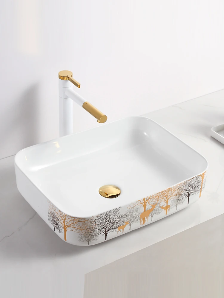 

Ceramic golden tabletop basin artistic basin European style bathroom basin washbasin modern personalized colored gold wash basin