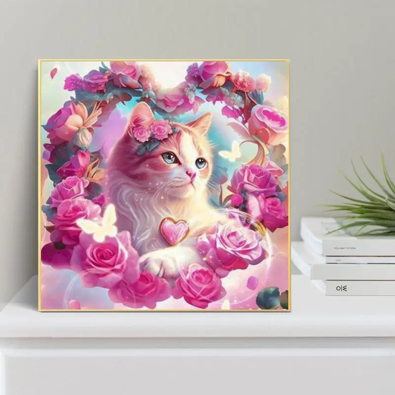 

CHENISTORY Pink Rose Cat Pictures Kit Diy Painting By Numbers Animal Drawing On Canvas Handpainted Art Gift Home Decor