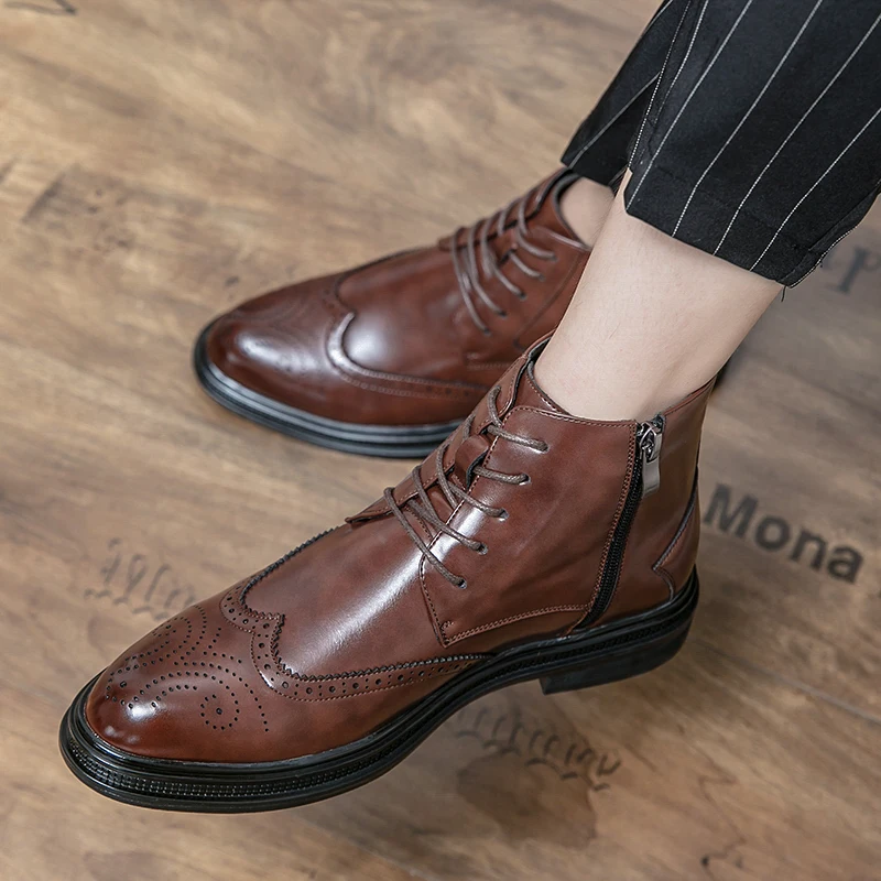 

Зимние элегантные мужские теплые плюшевые кожаные ботинки в британском стиле брендовые новые модные Универсальные удобные ботильоны челси с боковой молнией