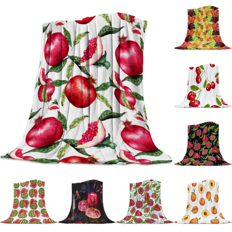 

Летнее фланелевое одеяло с фруктами, красным гранатом и зелеными листьями для кровати, дивана, портативное мягкое флисовое покрывало, смешное плюшевое покрывало, Королевский размер