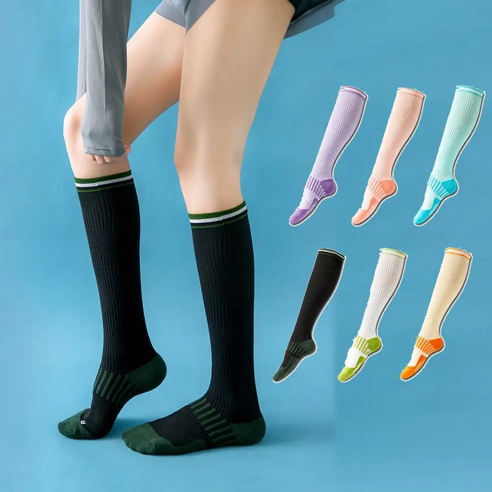 

Solid Color Sport Compression Socks Absorb Sweat Ventilate Thigh Tube Socks Deodorization Antislip Knee High Stockings Women