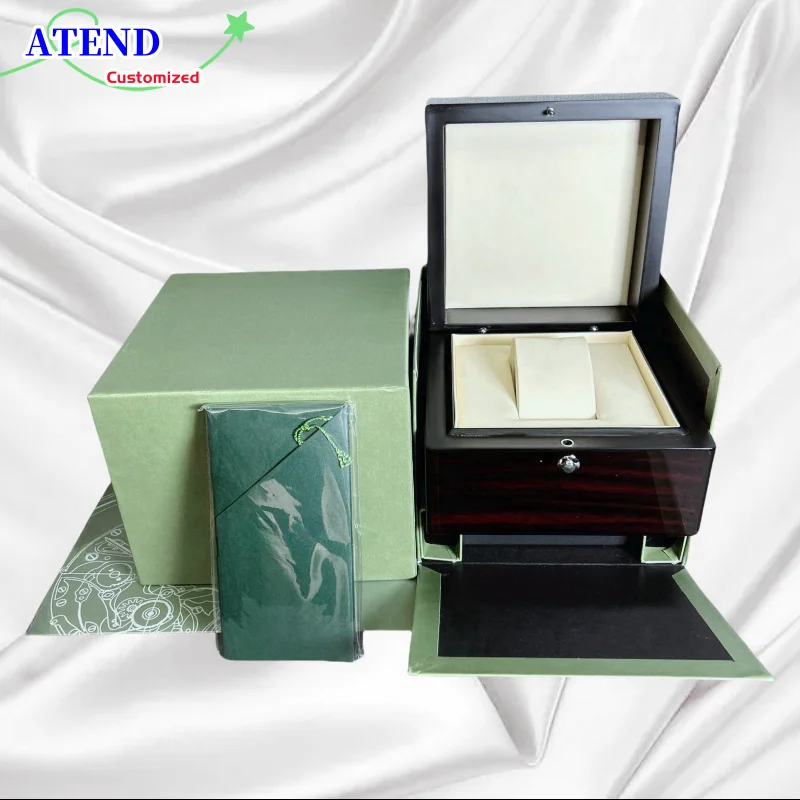 

Factory Outlet New Green With Original Wooden Watch Box And Papers Luxury Brand Case With Card Custom AAA Watches Gift