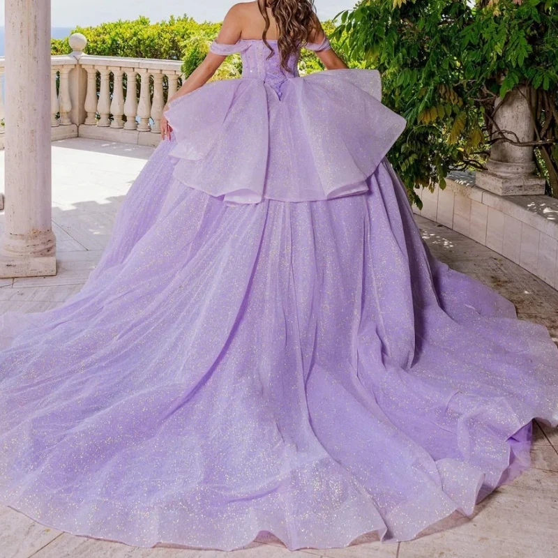 

Elegant Lilac Princess Quinceanera Dresses Off Shoulder Shinny Ball Gown Birthday Party Prom Dress vestidos de xv años Sweet 16