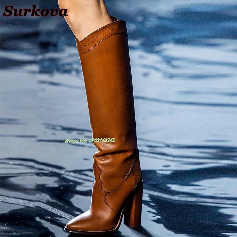 Brown Leather Knight Boots Retro Pointed Toe Thick Heel Slip-On Mid-Calf Boots Fashionable Autumn And Winter Women'S Boots 43
Brown Leather Knight Boots Retro Pointed Toe Thick Heel Slip-On Mid-Calf Boots Fashionable Autumn And Winter Women'S Boots 43