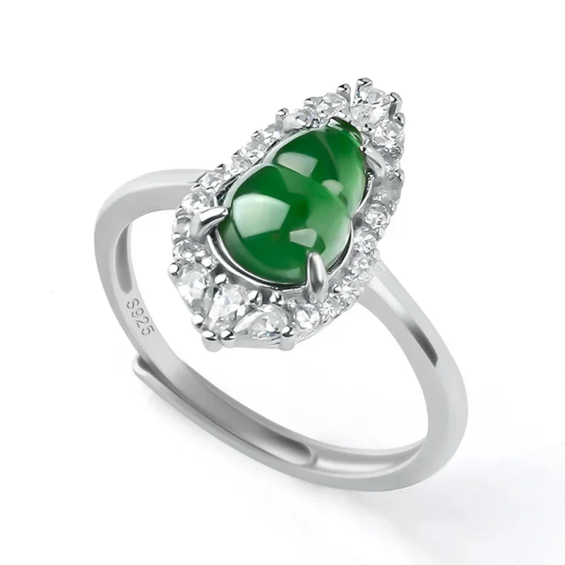 

Burmese Jade Gourd Rings Jadeite Gift Carved Green Fashion Natural Emerald 925 Silver Women Gemstones Jewelry Certificate