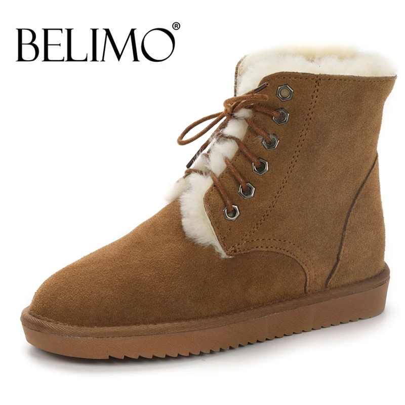 

New Fashion Genuine Cowhide Leather Natural Fur Snow Boots Women Top Quality Australia Winter Boots For Women Warm Botas Mujer