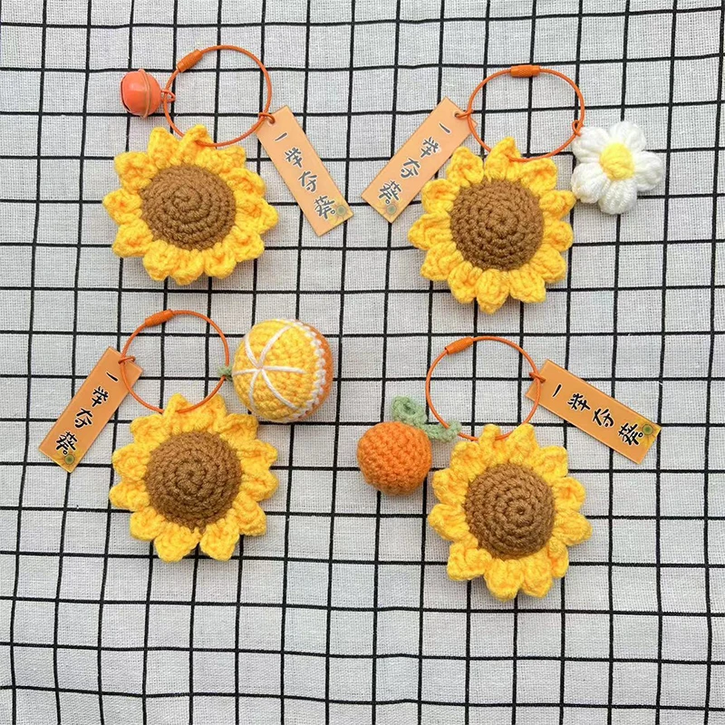 

Crochet Sunflower Keychain Key Accessories Sunflower Bag Charms Knitted Key Chain Yellow Flower Keyring Anniversary