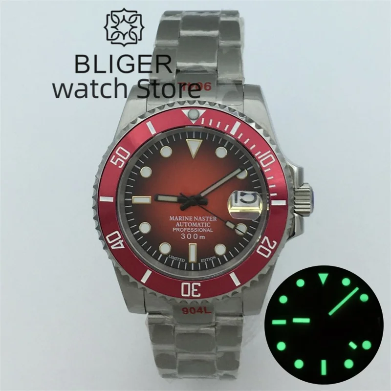 

Diver 40mm BLIGER NH35A Mechanical Automatic Men's Watch new Gradient Red Dial Luminous sapphire glass spiral Crown Reloj Hombre