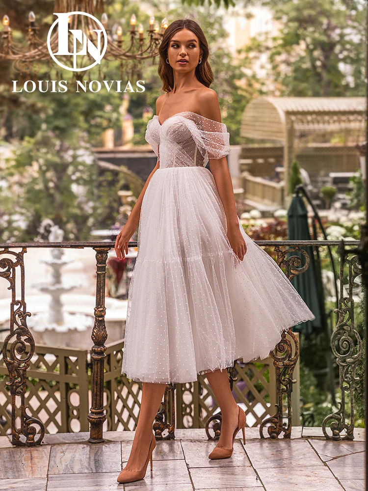 

LOUIS NOVIAS A-Line Wedding Dress 2024 Sweetheart Mid-Cal Bridal Gown Off the Shoulder Polka Dot Wedding Gown Vestidos De Novia