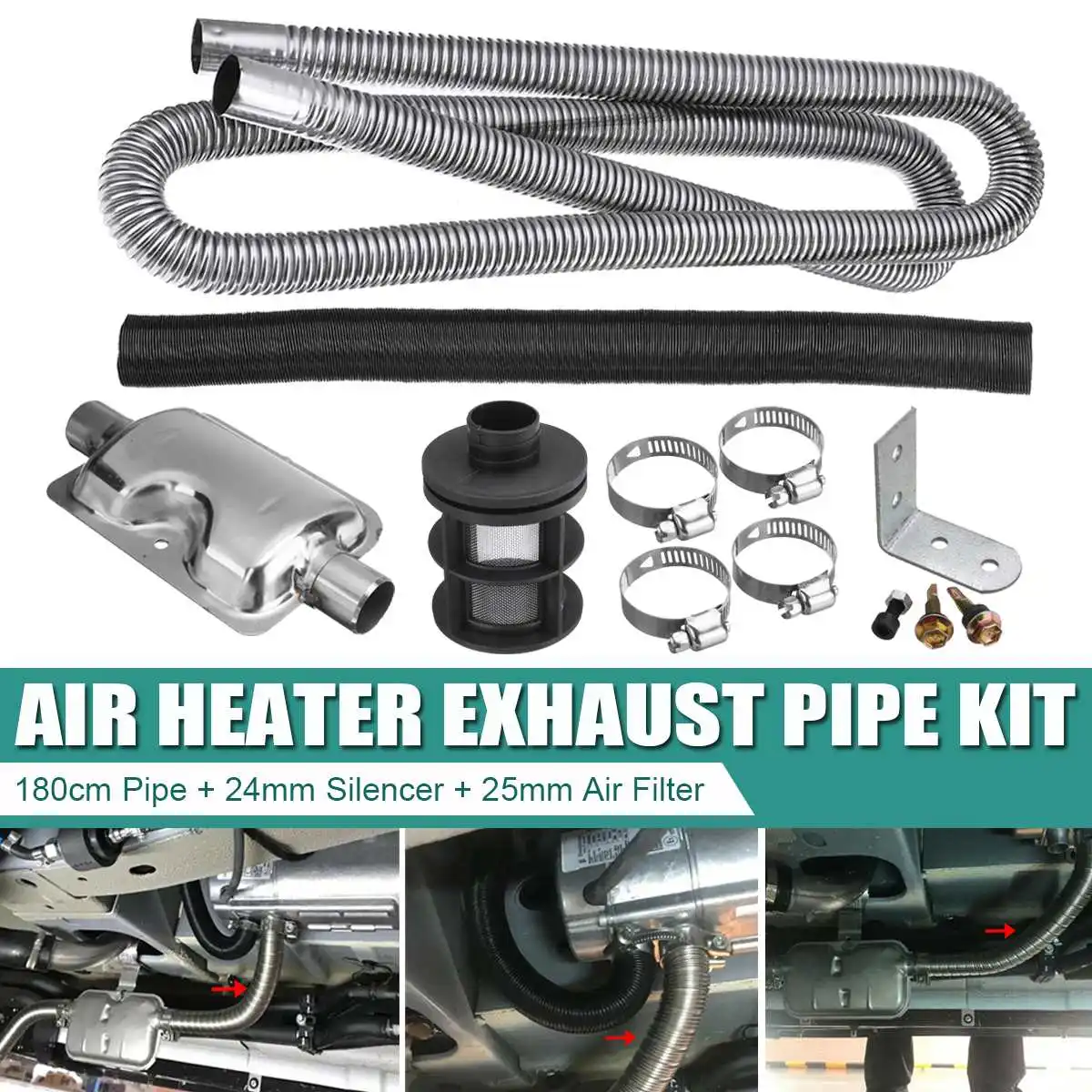 Generic Hcalory 100120180cm Air Parking Exhaust with Clamps Silencer