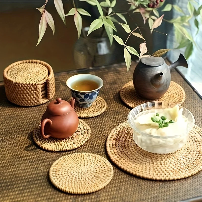 Rattan Autumn Vine Coasters Set - 6 Heat-Resistant Wooden Mats 3 S437474e2bbb545d291033e2dbab84d59z