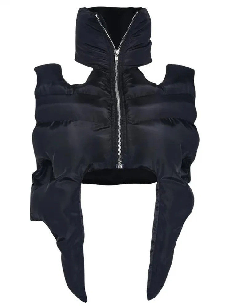 NICEWOMEN Fashion Women Cotton-padded Coat Stand Collar Hollow Out Zip Black Symmetry Midriff-baring Vest Autumn 2023 New Tide
NICEWOMEN Fashion Women Cotton-padded Coat Stand Collar Hollow Out Zip Black Symmetry Midriff-baring Vest Autumn 2023 New Tide