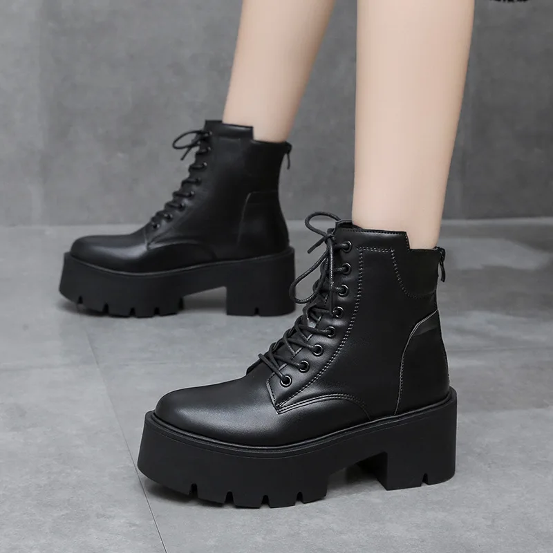 White Black PU Leather Ankle Boots Women New Autumn Winter Round Toe Lace Up Shoes Woman 2022 New Motorcycle Platform Boots
White Black PU Leather Ankle Boots Women New Autumn Winter Round Toe Lace Up Shoes Woman 2022 New Motorcycle Platform Boots