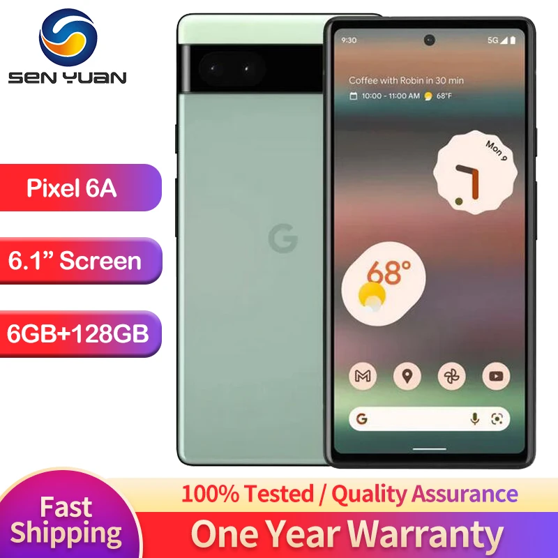 

Google Pixel 6a 5G Mobile Phone 6.1'' OLED Screen 6GB RAM 128GB ROM 12.2MP+12MP+8MP OctaCore Original Unlocked Andriod CellPhone