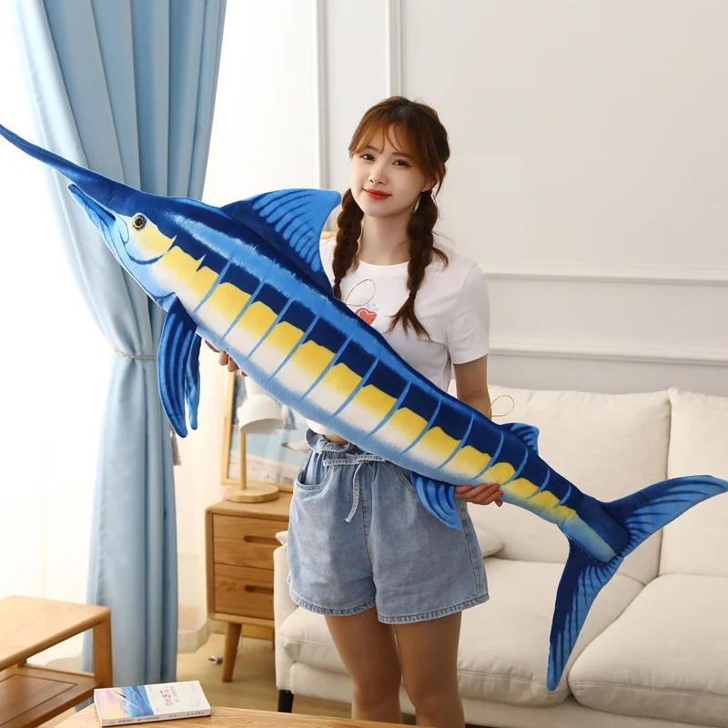 

Лидер продаж, 140 см, огромная имитация голубого тунца, плюшевые игрушки, мягкая длинная подушка в виде Тунни, Реалистичная кукла в виде морской рыбы, креативное украшение