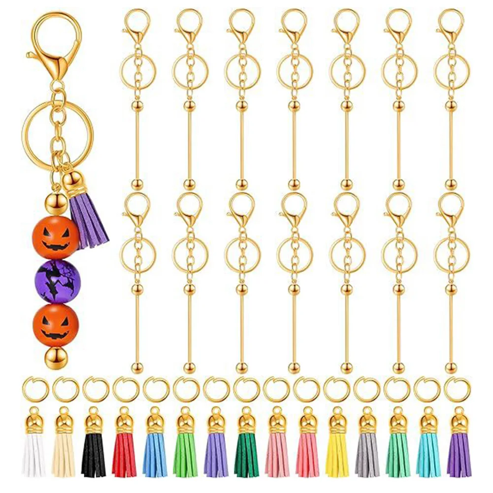 DIY Metal Keychain Crafts with Colorful Tassel Pendant 15 Beaded Key Chain Strips Durable Leather Tassels Keychain Supplies
DIY Metal Keychain Crafts with Colorful Tassel Pendant 15 Beaded Key Chain Strips Durable Leather Tassels Keychain Supplies