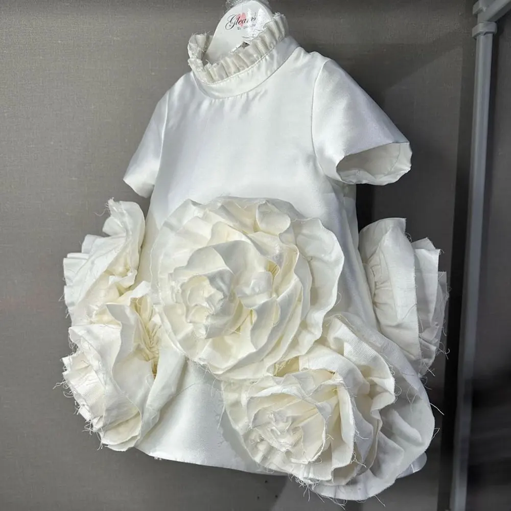 

Jill Wish Elegant White Dubai Girl Dress 3D Flowers Arabric Princess Kids Wedding Birthday Party First Communion Gown 2024 J166