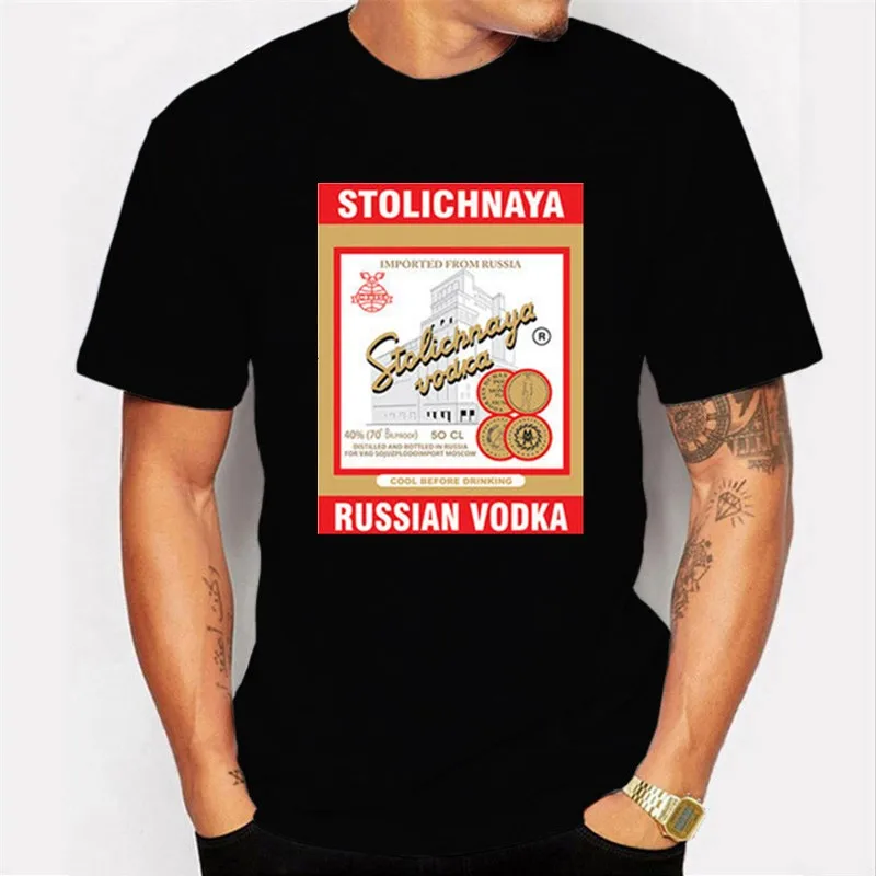 

Fashionable Russian Vodka Label T Shirt. Russia Putin Military Cult 100% Cotton Short Sleeve Casual T-shirt Loose Top Size S-3XL