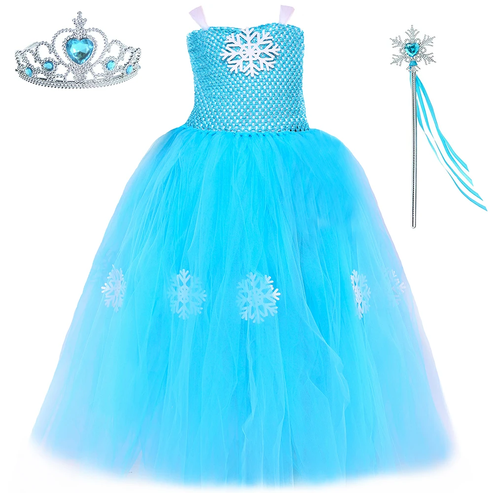 

Платье-пачка принцессы Эльзы для девочек, бальное платье на день рождения, фатиновая накидка со снежинками для детей, на Рождество, Хэллоуин, костюм Снежной Королевы