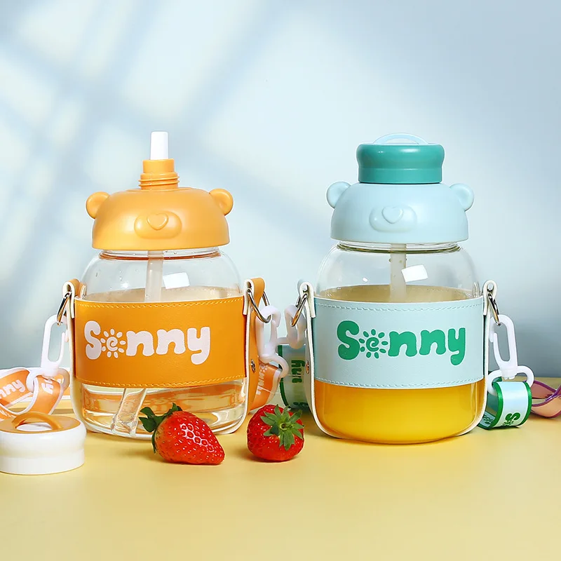 

1000ML Cute Water Bottle Big Belly with Straw with Creative Cup Portable Glass Children's girl Water Cup Drinking set sports out