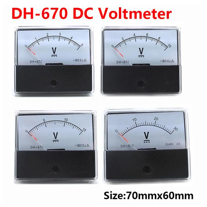 

DH-670 Pointer Analog DC Voltmeter 5V 10V 15V 20V 30V 50V 100V 70*60mm Accuracy 2.5 0-500V