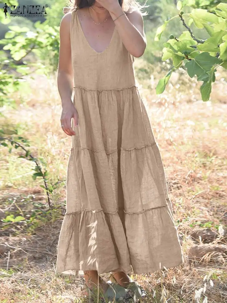 2023 ZANZEA Summer Sleeveless Ruffles Maxi Dress Vintage Women V Neck Casual Vestido Bohemian Holiday Long Sundress Robe Femme
2023 ZANZEA Summer Sleeveless Ruffles Maxi Dress Vintage Women V Neck Casual Vestido Bohemian Holiday Long Sundress Robe Femme