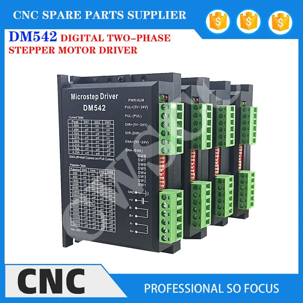 

4PCS DM542 Stepper Motor Driver 2-phase Digital Stepper Motor Controller 18-50VDC for Nema17 Nema23 Nema34 CNC Engraving Machine