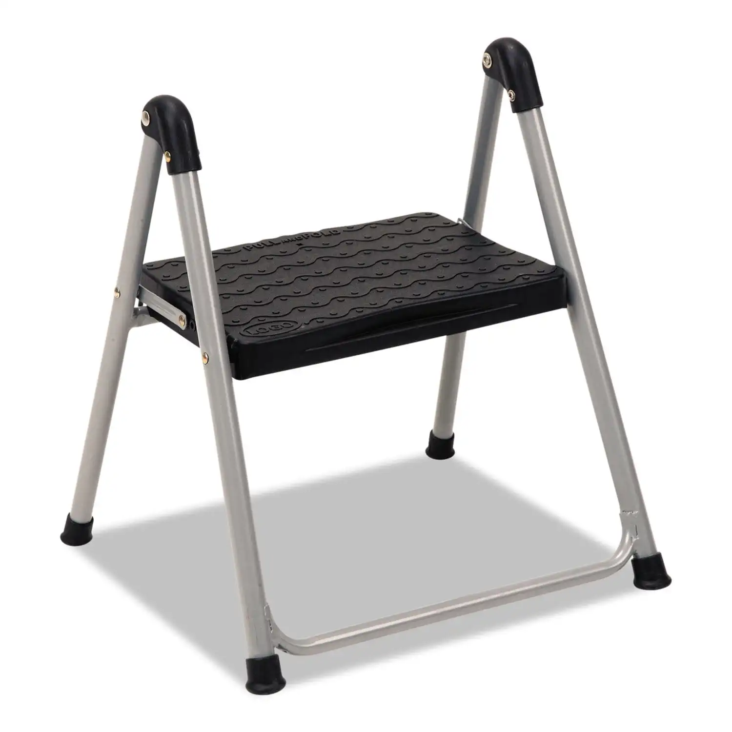 

Cosco Folding Step Stool, 1-step, 200 Lb Capacity, 9.9" Working Height Platinum/black Folding step stool