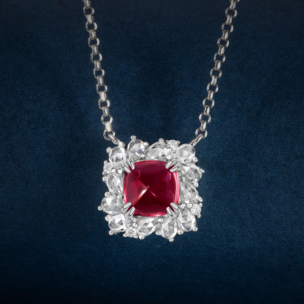 

New 925 Silver Sugar Tower 6.5 * 6.5 Ruby Cultivated Emerald 1.7 Carat Necklace 40+3cm Jewelry Ladies
