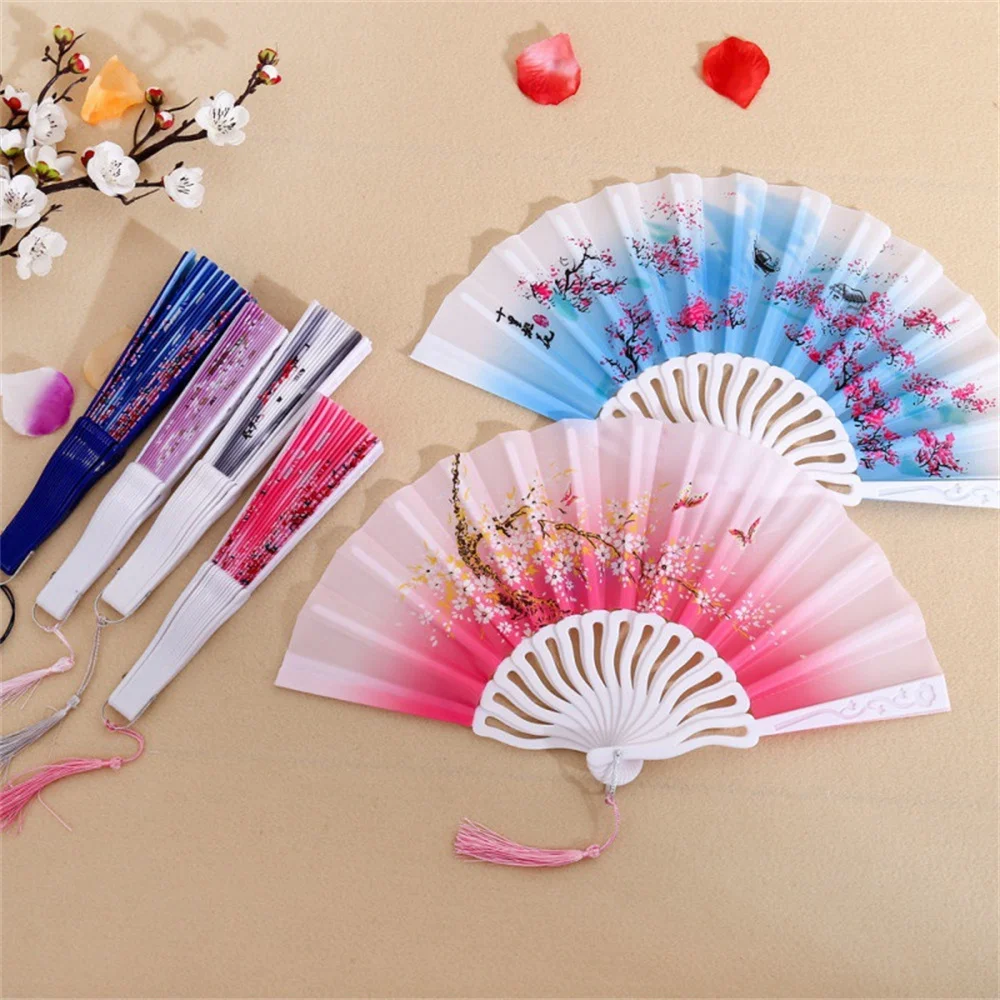 

Chinese Folding Hand Fan Vintage Handheld Folding Fan With Different Flower Patterns Fabric Folding Fan For Wedding Dancing Part