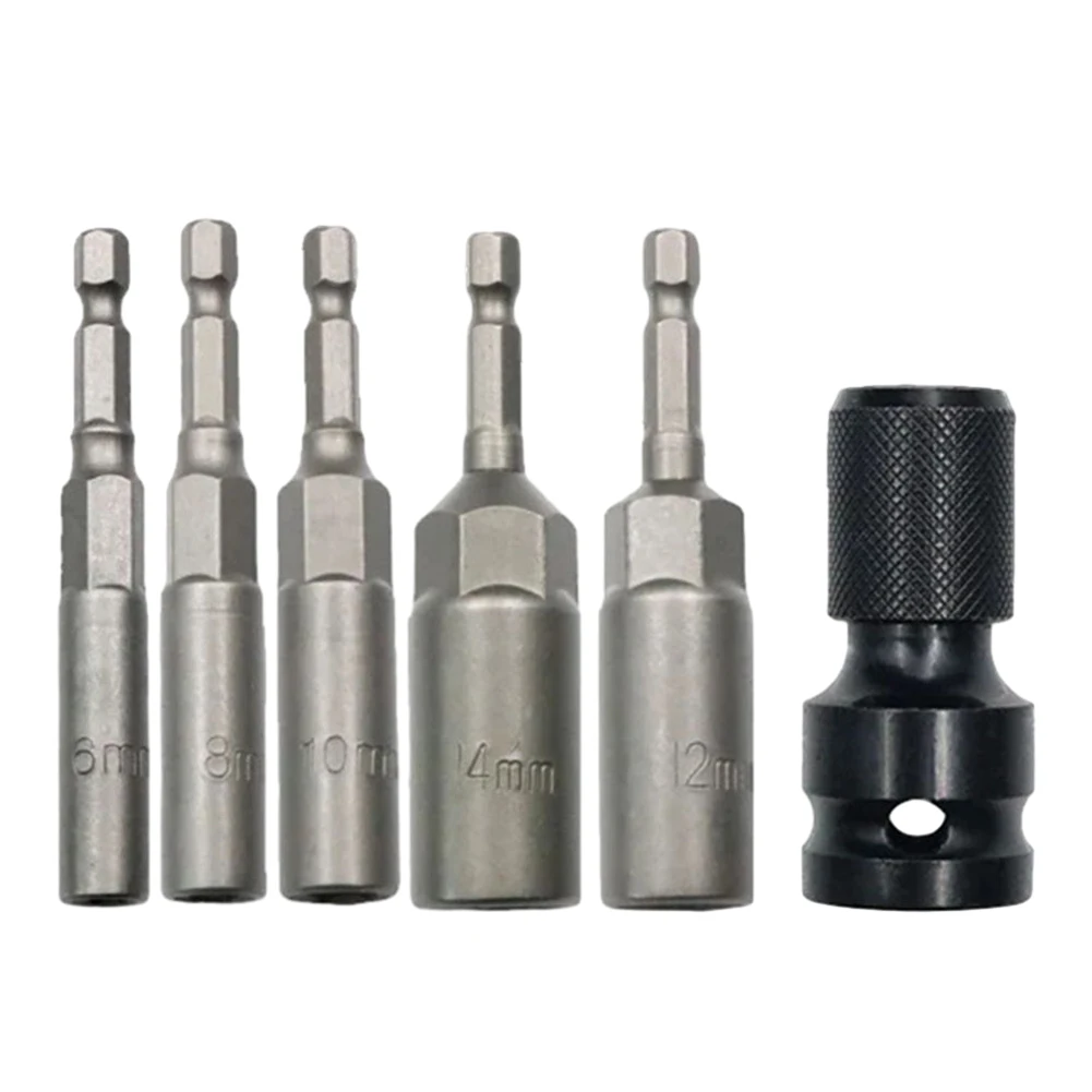 

5pcs 80mm Length 1/4" Hex Hex Sockets With Socket Adapter Deepen Power Nut Driver Drill Bit Impact Socket Adapter Power Tools