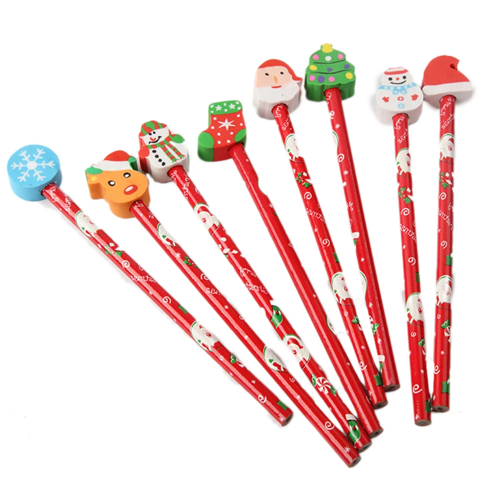 

12 Christmas Pencils Sets with Pencils Students Wood Christmas Stocking Stuffers for Party Supplies ( Random Pattern )