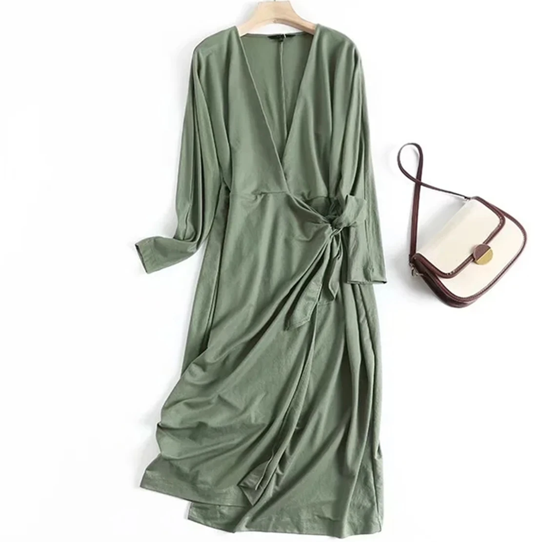 Withered French Style Fashion Elegant V-neck Wraped Ligh Green Color Casual Midi Dress Women
Withered French Style Fashion Elegant V-neck Wraped Ligh Green Color Casual Midi Dress Women