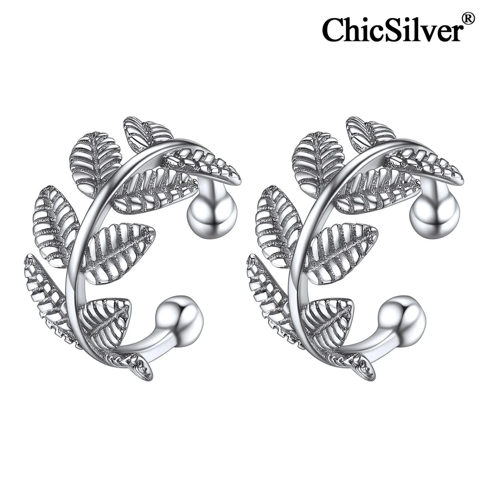 

925 Sterling Silver Leaf Cuff Earrings Ear Cuffs Non Piercing Cartilage Clip Cuff Stackable Earring for Woman