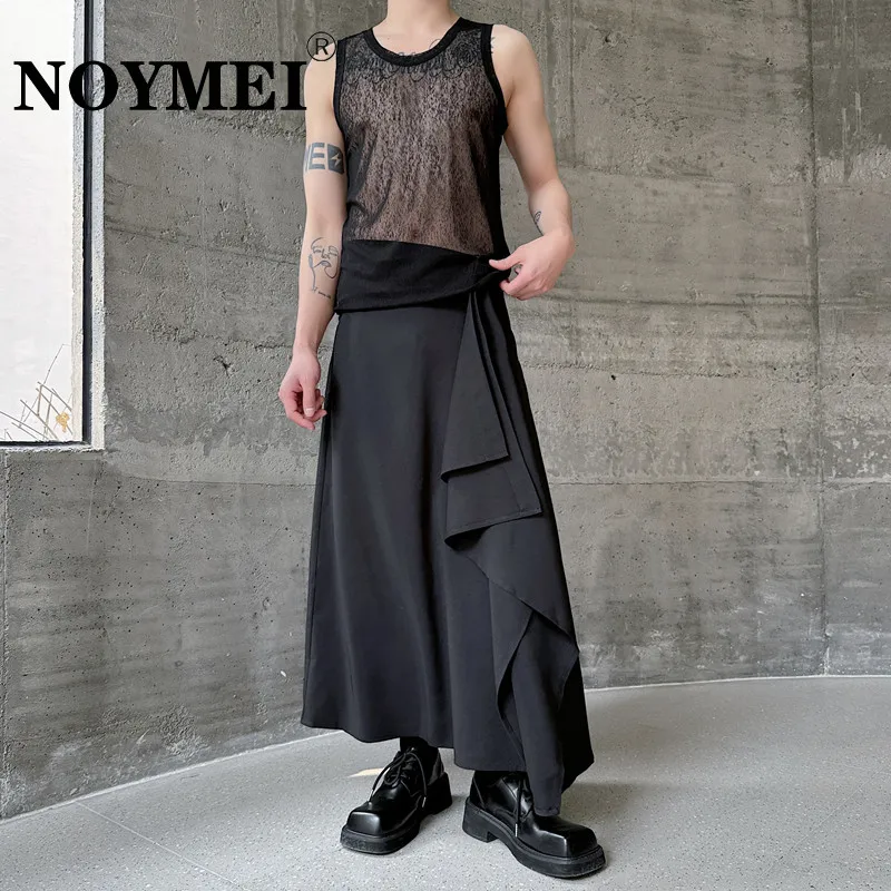 

NOYMEI Irregular Hem Design Casual Skirt Pants Personalized Trendy Black All-match New Darkwear Men Simple Style WA4425