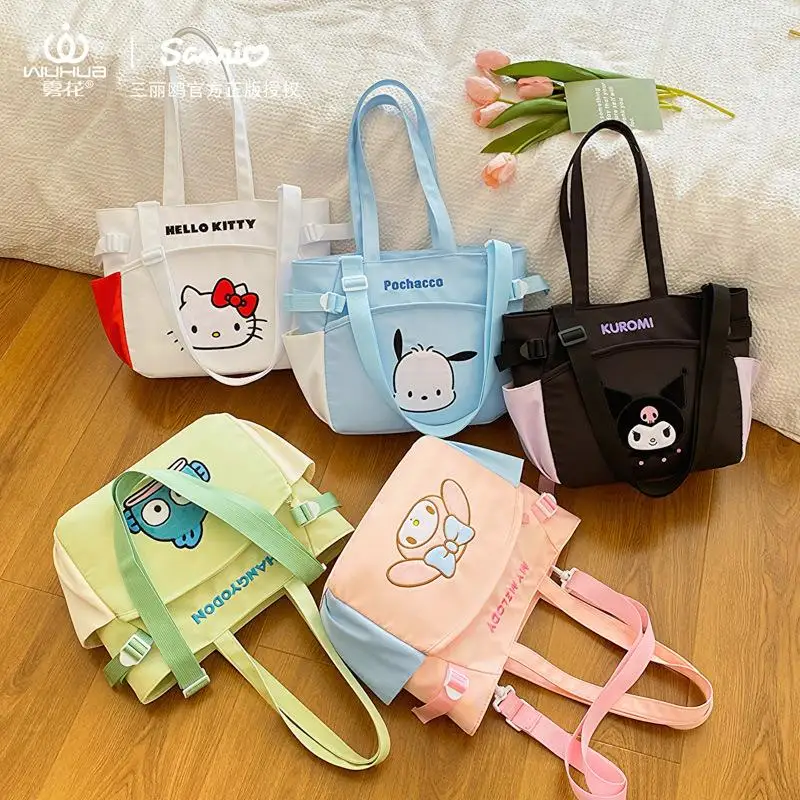 

Милые вместительные сумки через плечо Sanrios с диагональными лямками для двойного использования мультяшная сумка для покупок Hellokitty Kuromi Mymelody Girl