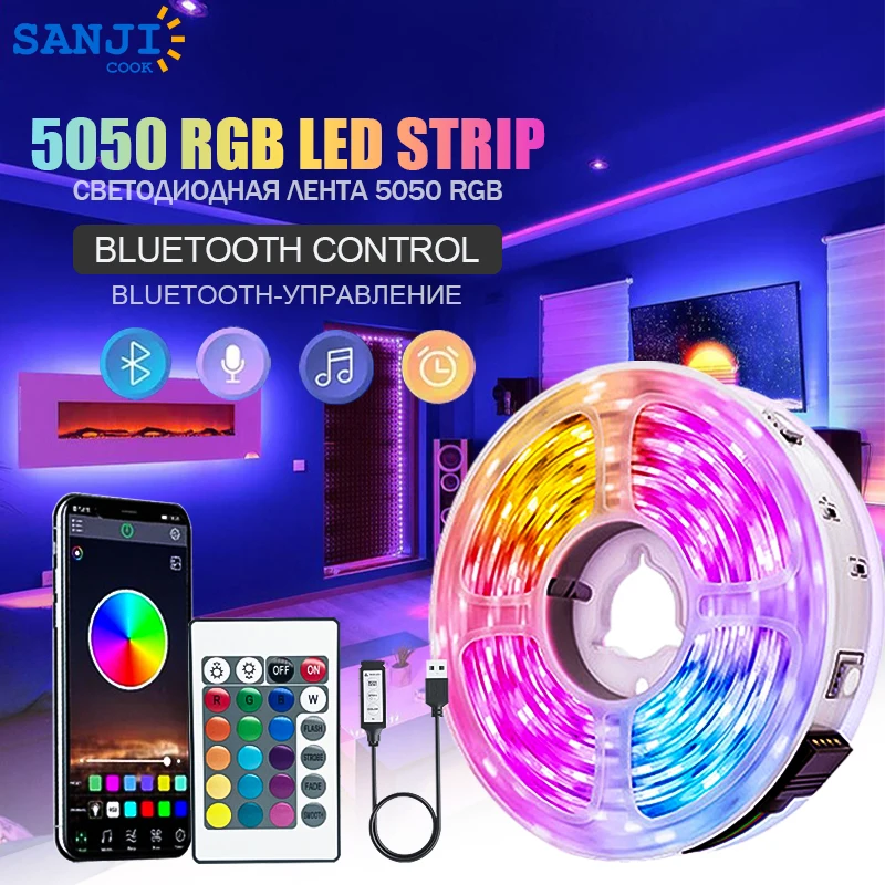 SanjiCook 5V USB RGB 5050 LED Light Strip With Bluetooth 24 Button Remote Control Suitable For TV Atmosphere Background Wall
SanjiCook 5V USB RGB 5050 LED Light Strip With Bluetooth 24 Button Remote Control Suitable For TV Atmosphere Background Wall