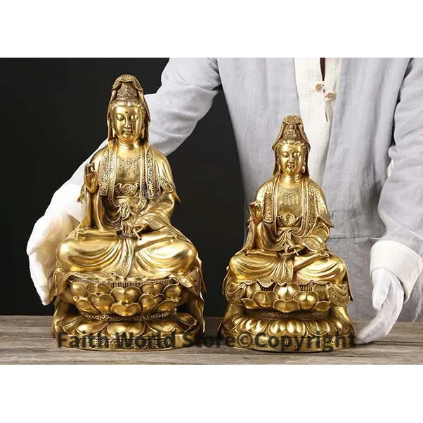 

45cm LARGE- Buddhist high-grade home TOP efficacious Talisman Mascot Guan yin Buddha gilding brass carving Sculpture statue