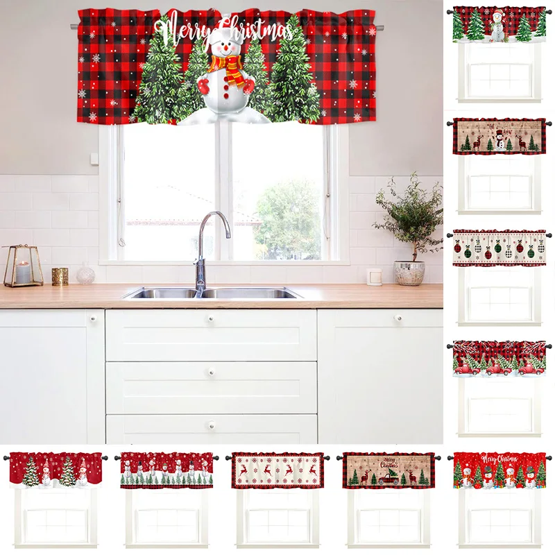 

Mini Christmas Snowman Pennant Kitchen Decor Door Curtain Partition Halfcurtain Punch-free Living Room Blackout Short Curtain