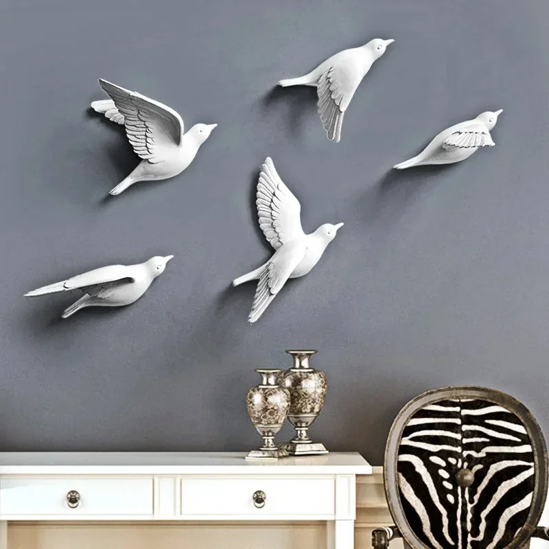 

New European Resin Birds Wall Hanging Pigeon Crafts Decoration Home Livingroom Sofa TV Background 3D Wall Sticker Ornament Art