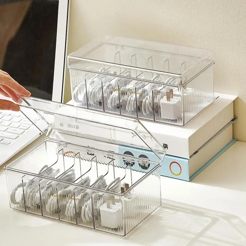 Cable Storage Box Transparent Data Line Storage Container Clear Power Cord Organizer With 6 Compartments For Stationery Supplies
Cable Storage Box Transparent Data Line Storage Container Clear Power Cord Organizer With 6 Compartments For Stationery Supplies